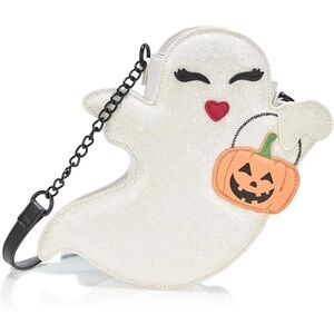 Betsey Johnson Halloween Glitter Ghost Crossbody Bag Purse Pumpkin Halloweencore